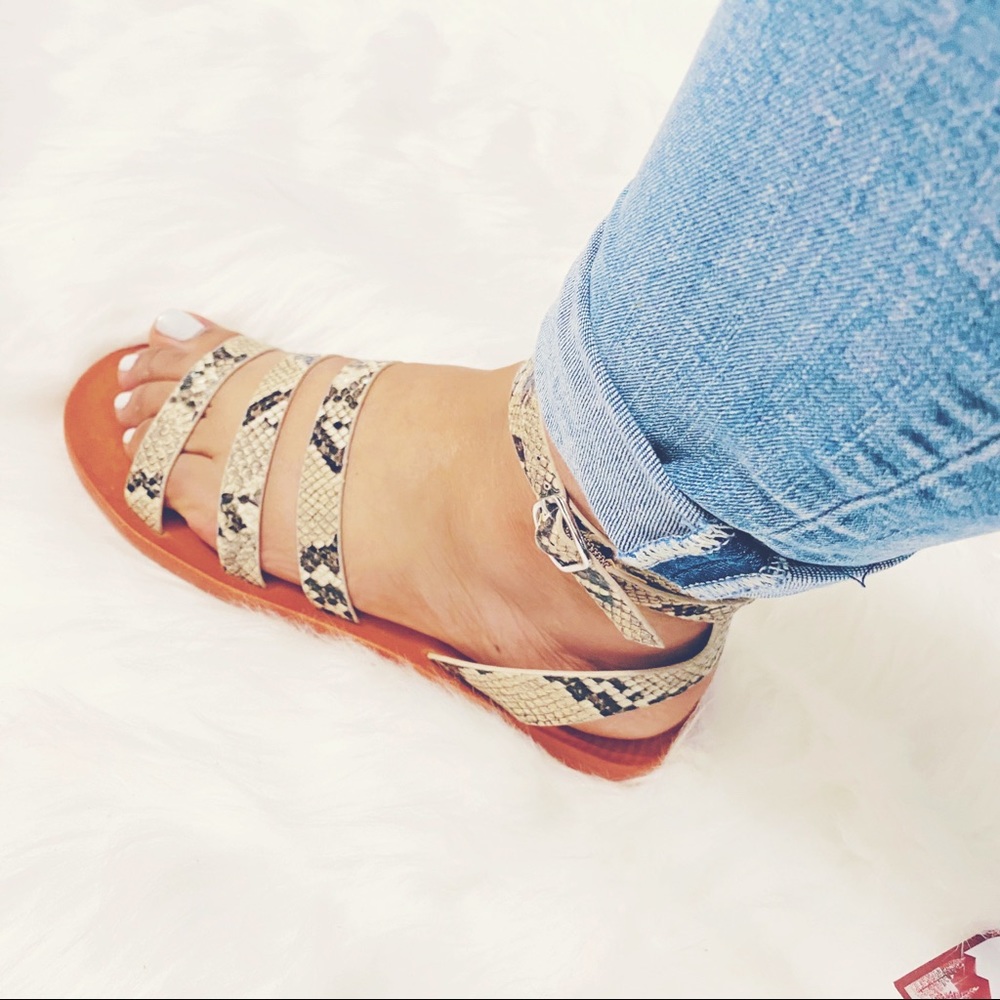 Snake Print Ankle Strap Sandals - Picture 5 of 7